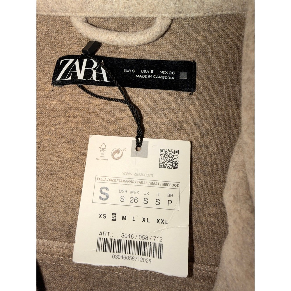 Zara Women Cropped Wool Blend Jacket Beige Tan Snap Front Pocket 3046/058 Small - Picture 3 of 5